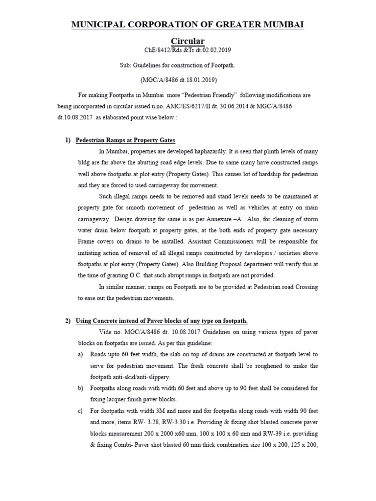 Guidelines For Construction of Footpath | PDF | Sidewalk | Road