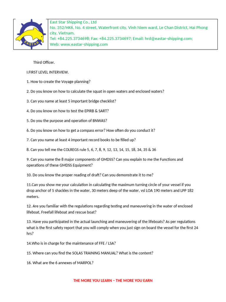 Voyage Planning Interview Questions Guide | PDF | Shipping | Ships