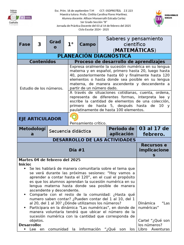 Planeación de Matemáticas para 1er Grado | PDF | Aprendizaje