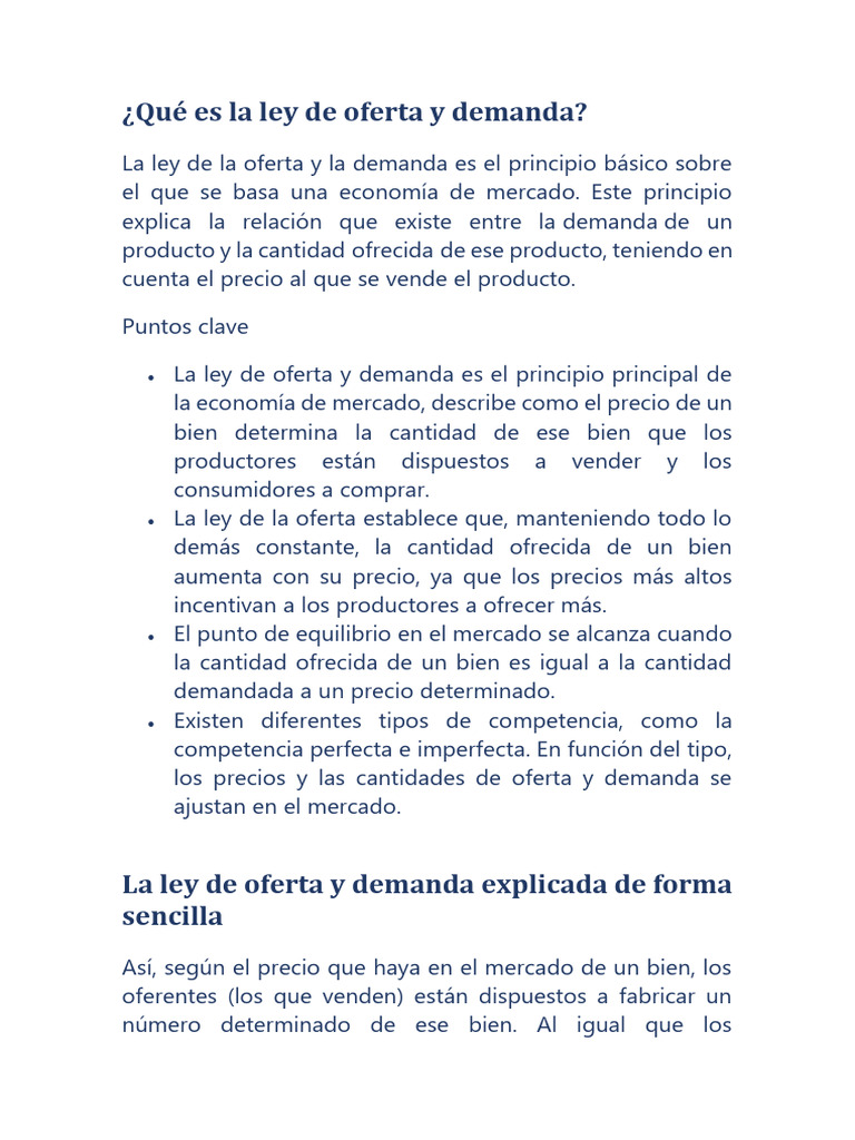 Ley de Oferta y Demanda Explicada | PDF | Oferta (economía) | Mercado ...