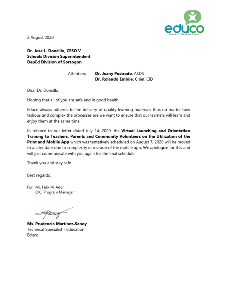 Letter To DepEd Sorsogon - 20200803 | PDF