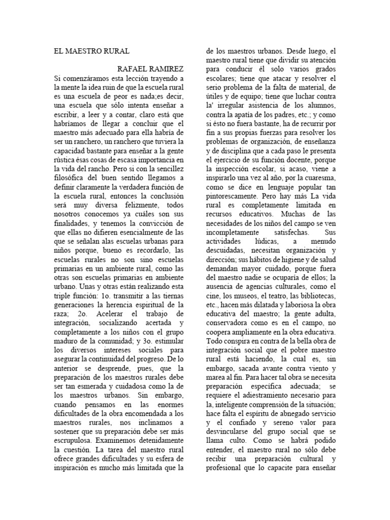 EL MAESTRO RURAL Rafael Ramirez | PDF | Escuelas | Plan de estudios