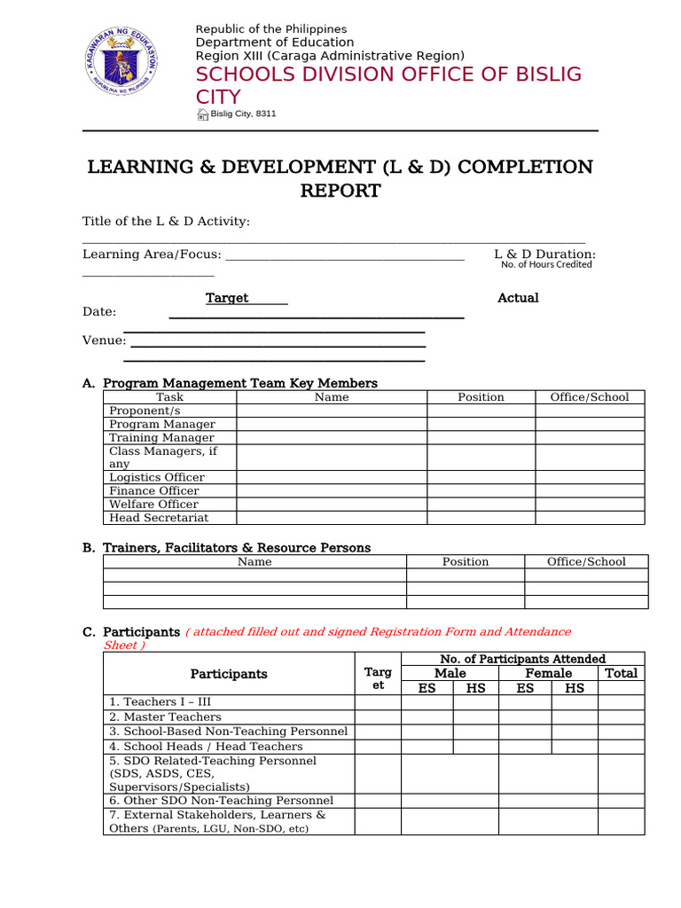 L&D Completion Report Bislig City | PDF