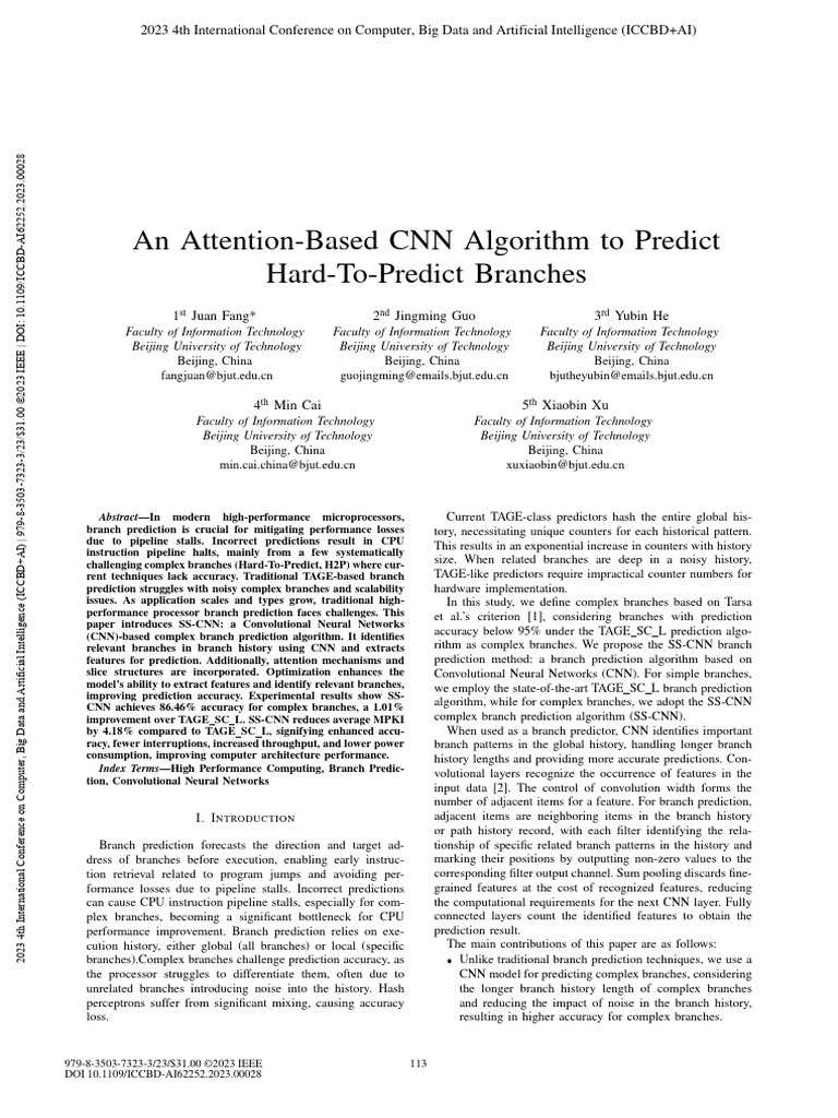 CNN-Based Algorithm for Branch Prediction | PDF | Computing | Computer ...
