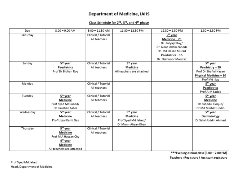 Lecture Schudule of Medicine | PDF | Medicine | Health Care