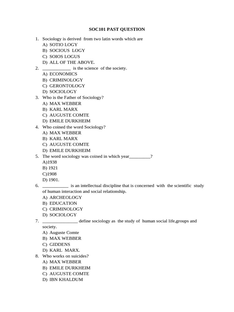 Sociology Exam Questions and Answers | PDF | Sociology | Society