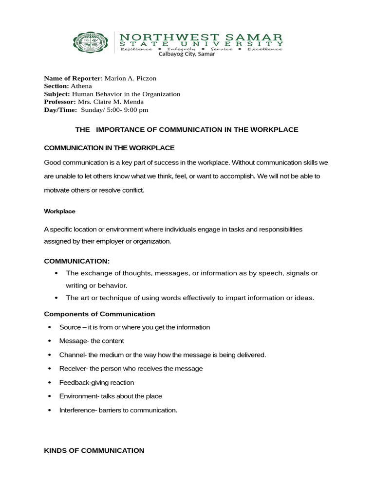 Importance of Communication in the Workplace | PDF | Communication ...