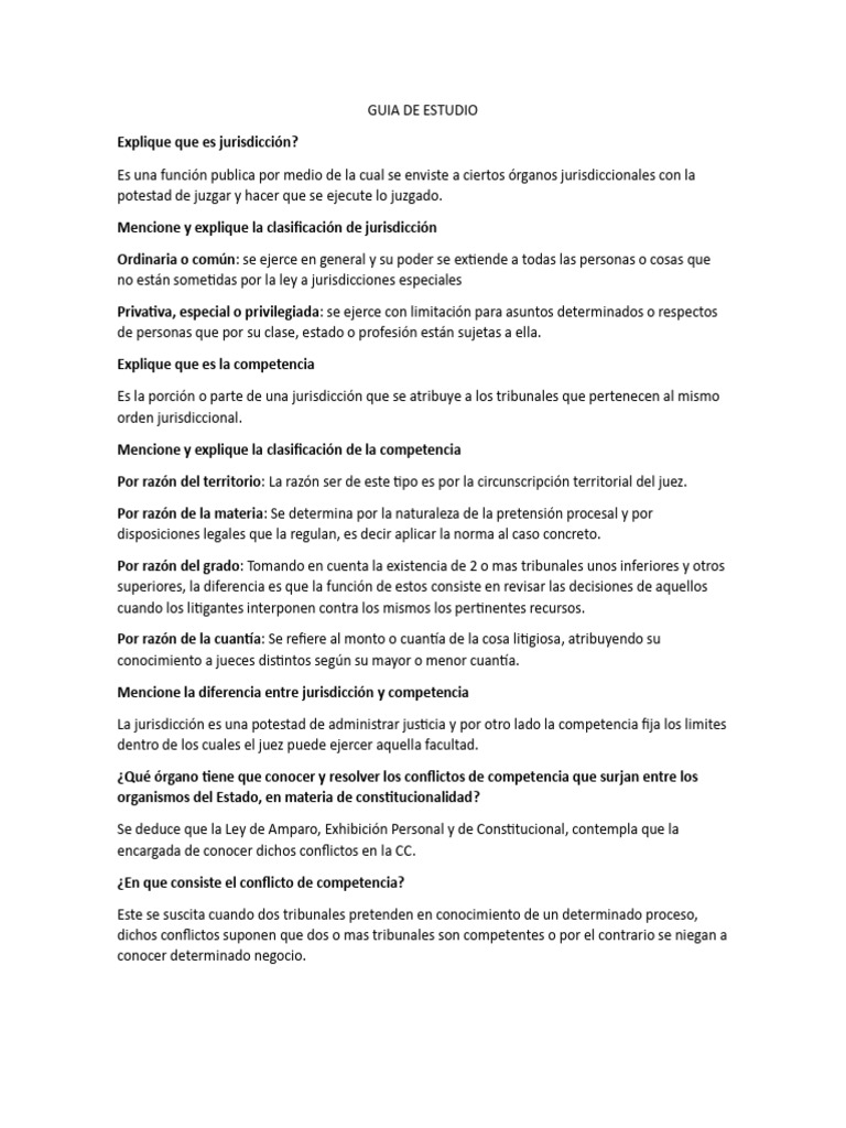 Jurisdicción y Competencia en Derecho Procesal | PDF | Jurisdicción ...