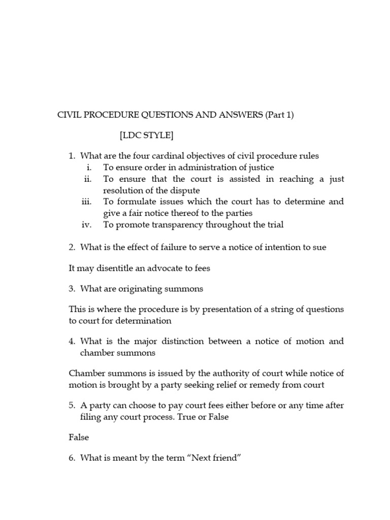 Civil Procedure Q&A: Key Concepts Explained | PDF | Lawsuit | Civil Law ...