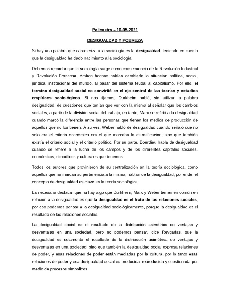 Desigualdad Social: Teorías y Procesos | PDF | Pobreza | Pobreza e ...