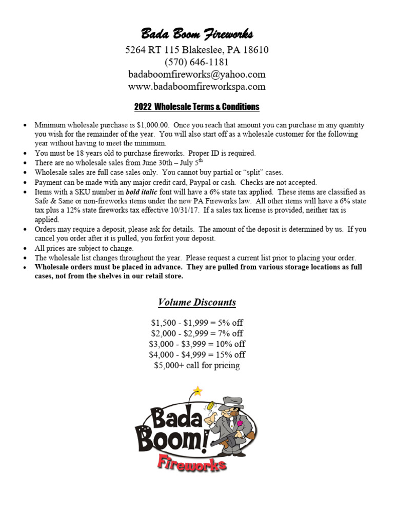 2022 Wholesale Price List for Fireworks | PDF