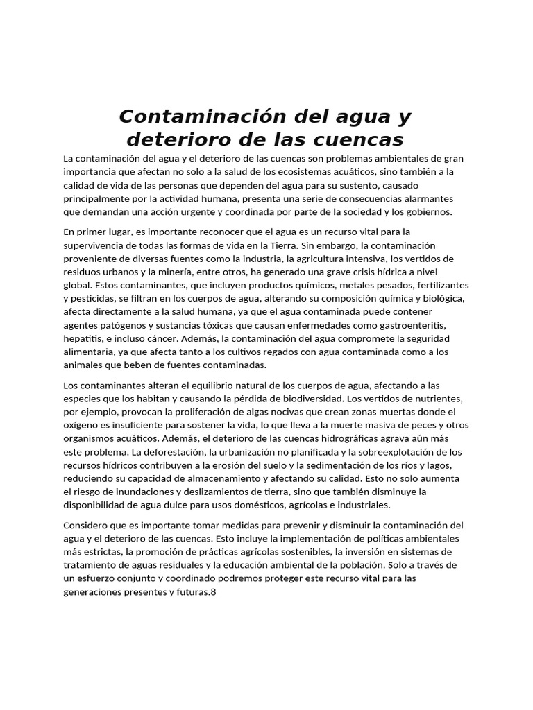 Contaminación Del Agua y Deterioro de Las Cuencas | PDF | La ...