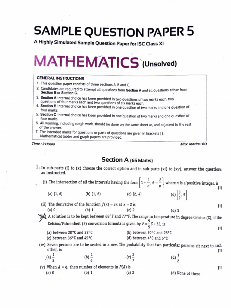 ISC Class XI Mathematics Sample Paper | PDF | Mathematical Objects ...