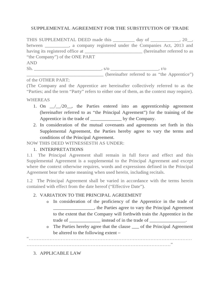 Supplemental Agreement For The Substitution of Trade | PDF ...