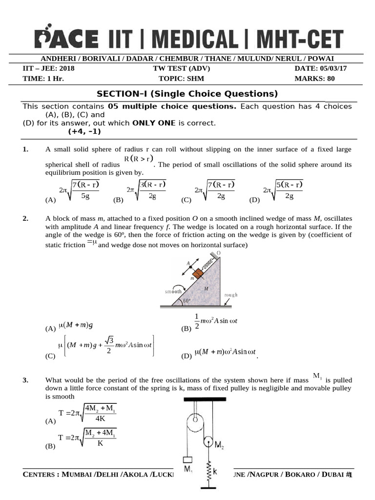 SHM Questions and Answers Key | PDF | Oscillation | Motion (Physics)