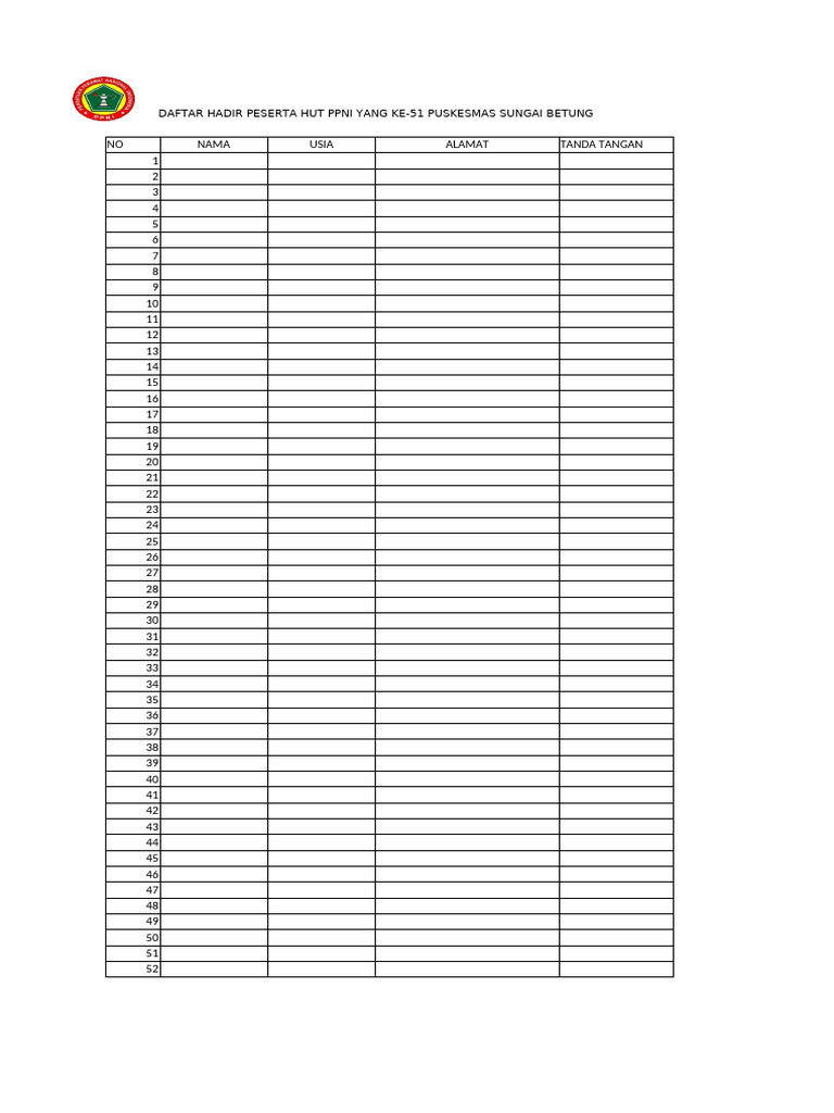 Daftar Hadir HUT PPNI ke-51 Puskesmas | PDF