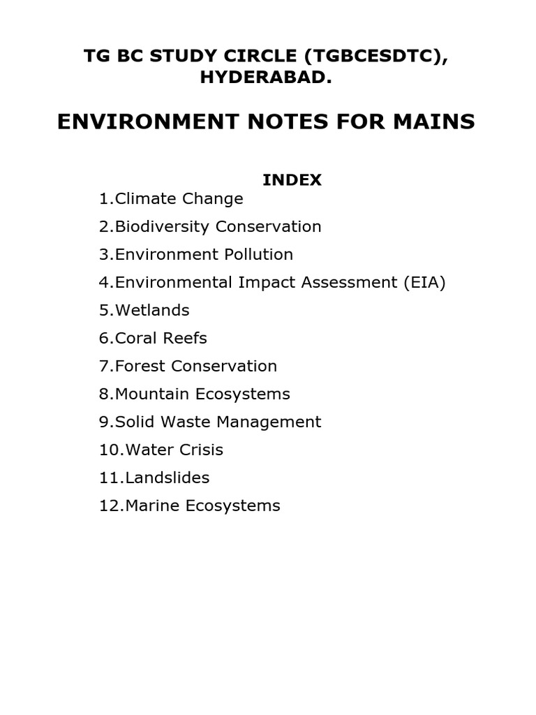 Comprehensive Environment Study Notes | PDF | Wetland | Climate Change