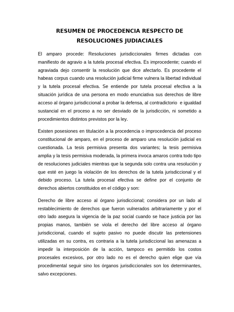 Procedencia del Amparo en Resoluciones Judiciales | PDF | Ley procesal ...