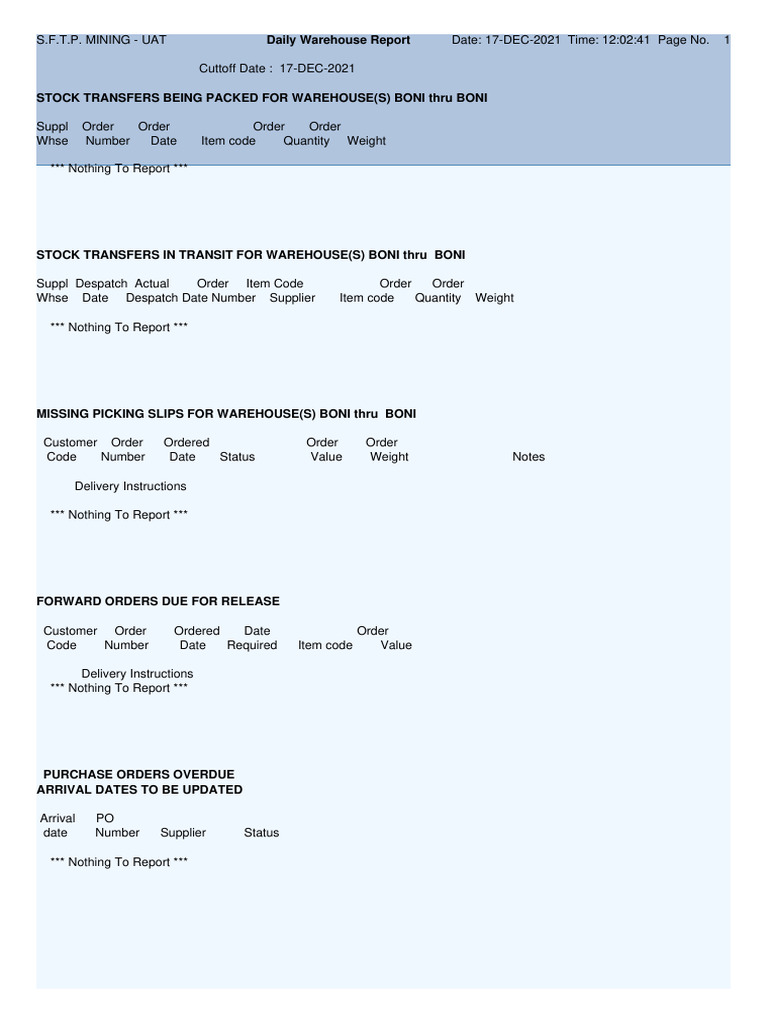 Daily Warehouse Report - 17 DEC 2021 | PDF