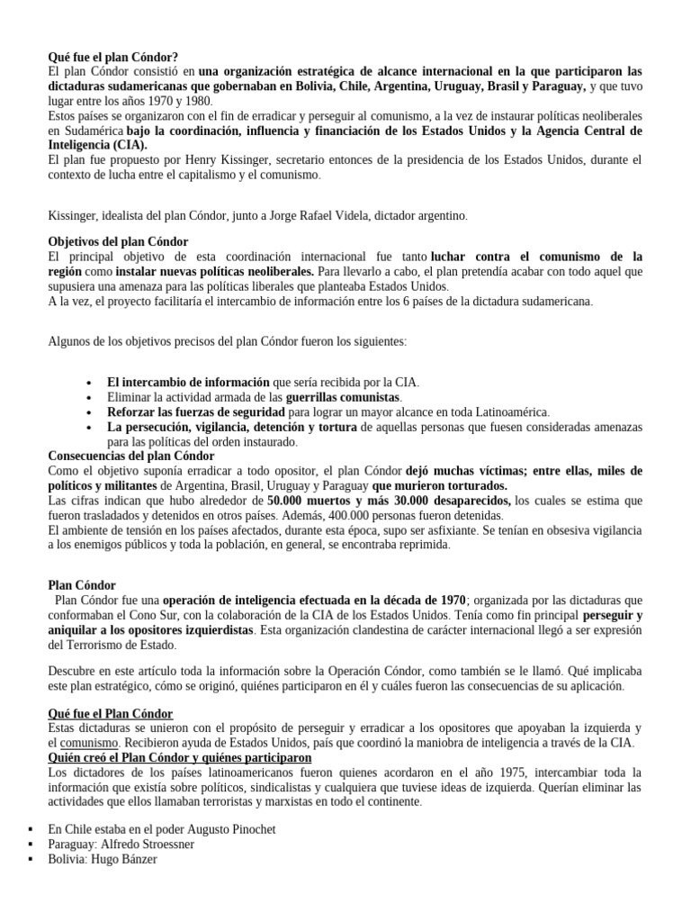 Qué Fue El Plan Cóndor | PDF