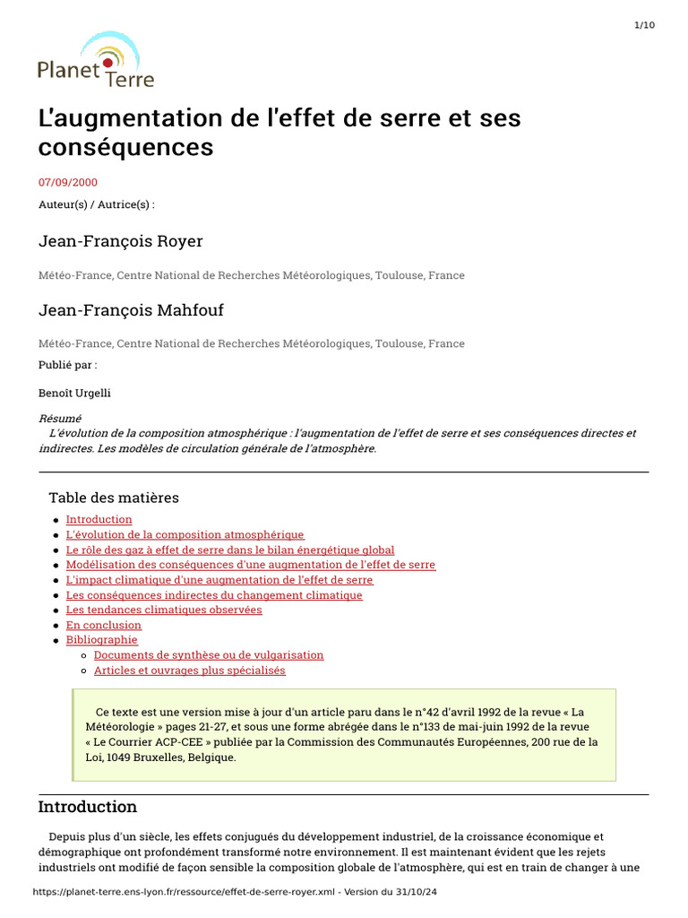 Augmentation de l'effet de serre et impacts | PDF | Effet de serre ...