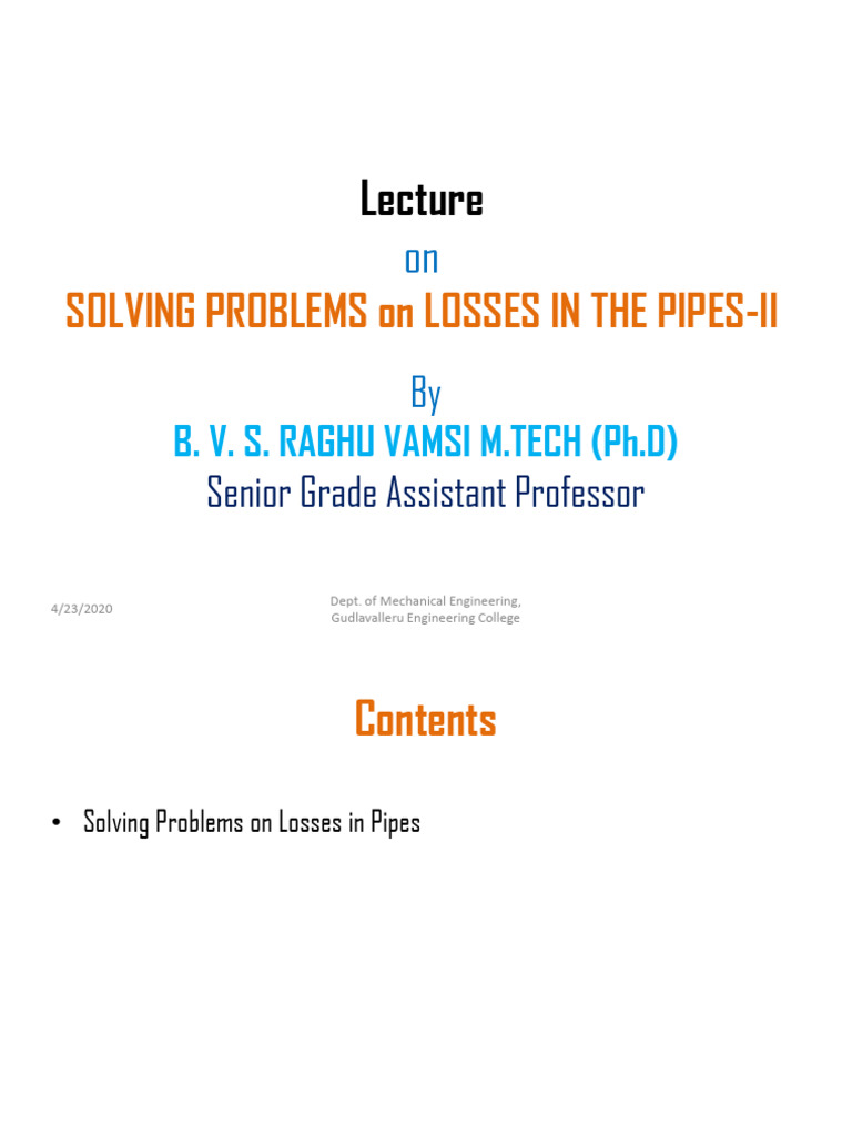 Pipe Flow Losses and Discharge Calculations | PDF | Gases | Density