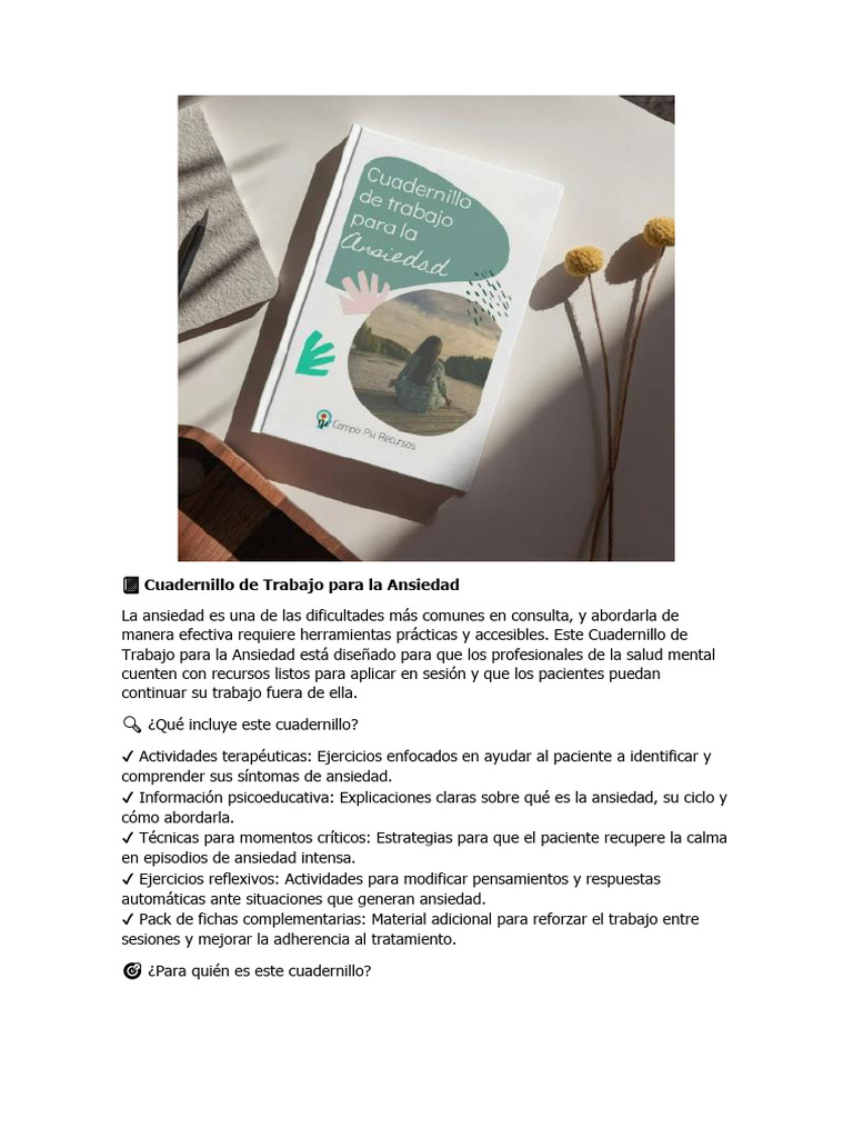 Cuadernillo de Trabajo para la Ansiedad | PDF