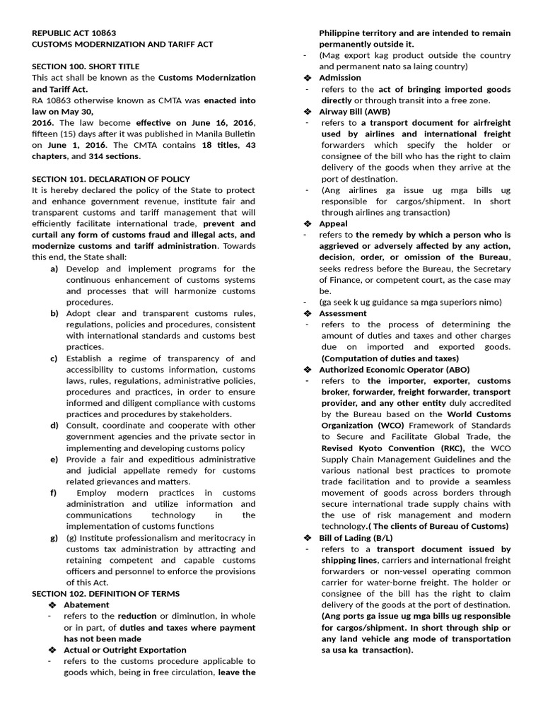 Customs Modernization Act Overview | PDF | Cargo | Customs