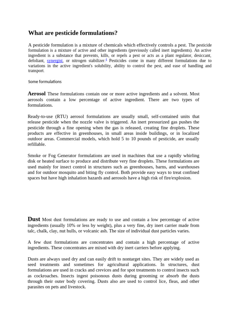 Types of Pesticide Formulations Explained | PDF | Pump