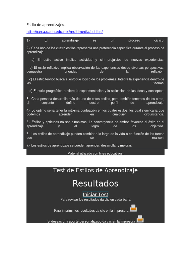 Estilos de Aprendizaje: Guía y Test | PDF | Aprendizaje | Aprendiendo ...