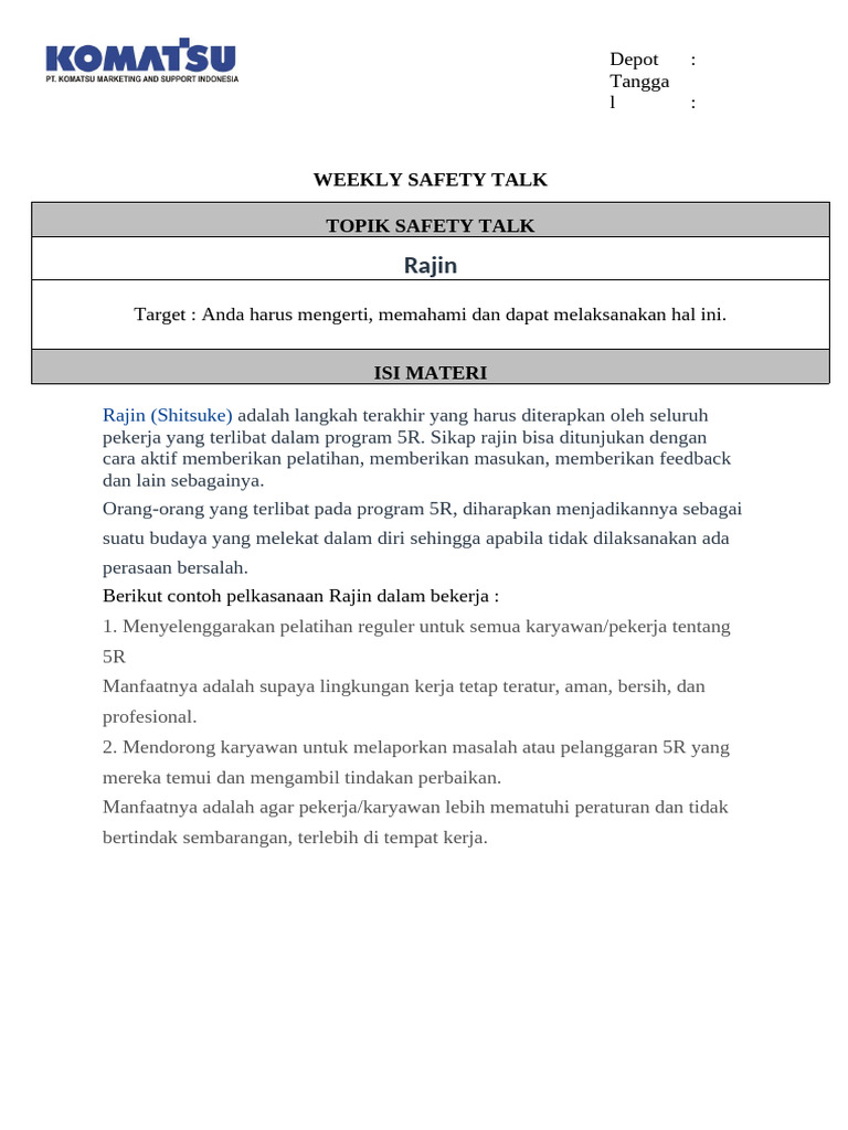 Pentingnya Sikap Rajin dalam 5R | PDF