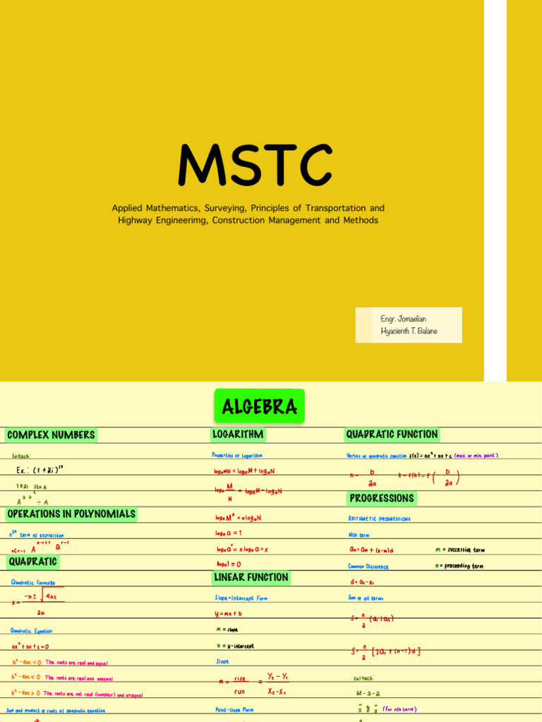 MSTC Formulas and Concepts Overview | PDF | Sphere | Trigonometry
