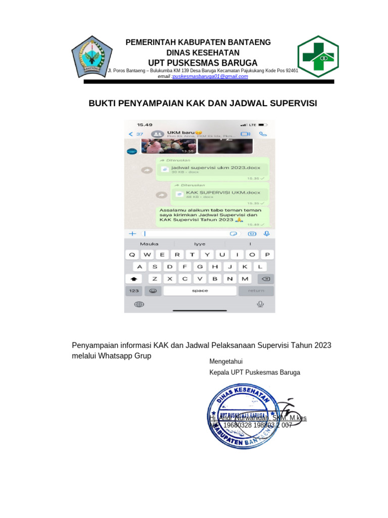 Jadwal Supervisi Puskesmas Baruga 2023 | PDF