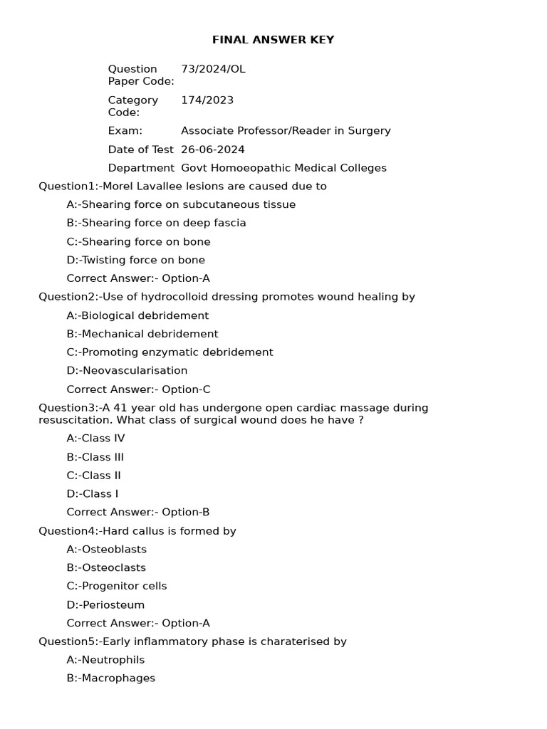 Surgery Exam Answer Key 2024 | PDF | Shock (Circulatory) | Bleeding