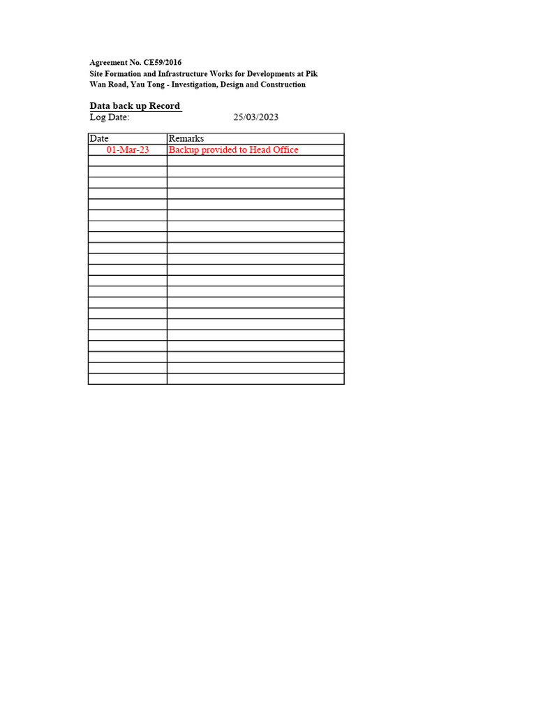 Pik Wan Road Infrastructure Works Log | PDF