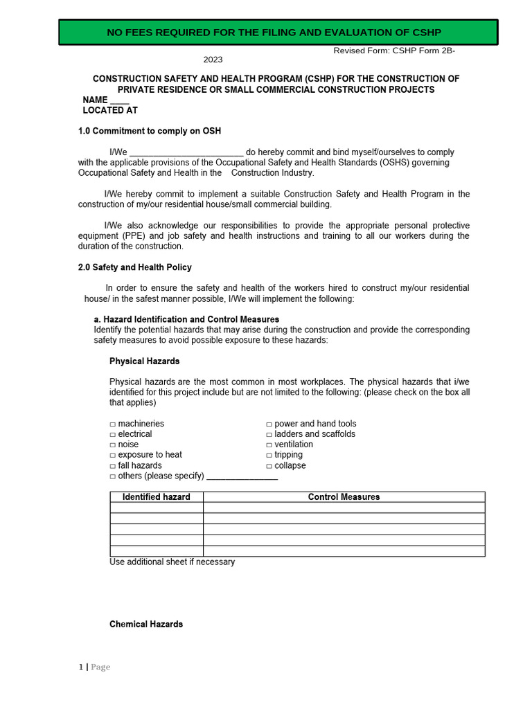 CSHP Filing Guidelines for Construction Projects | PDF | Occupational ...
