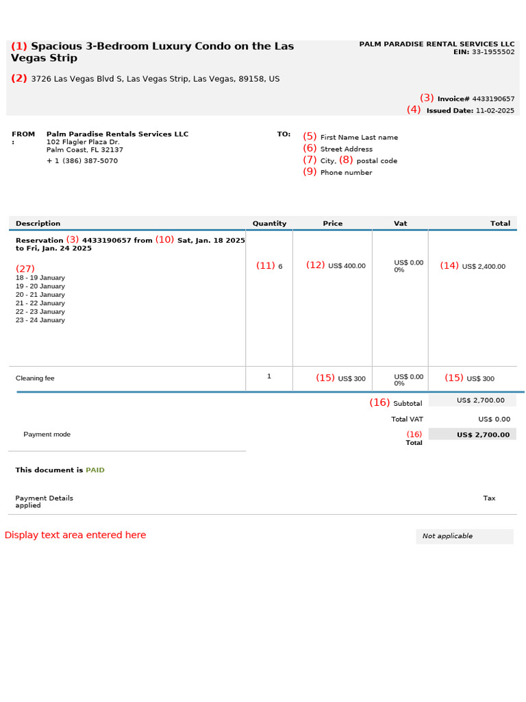 Vacation Rental Invoice - Palm Paradise | PDF | Invoice | Money