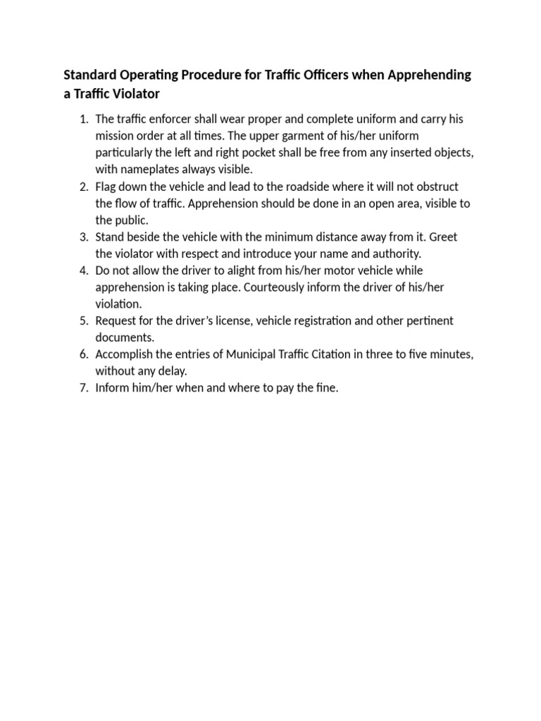 Traffic Enforcer SOP for Apprehensions | PDF