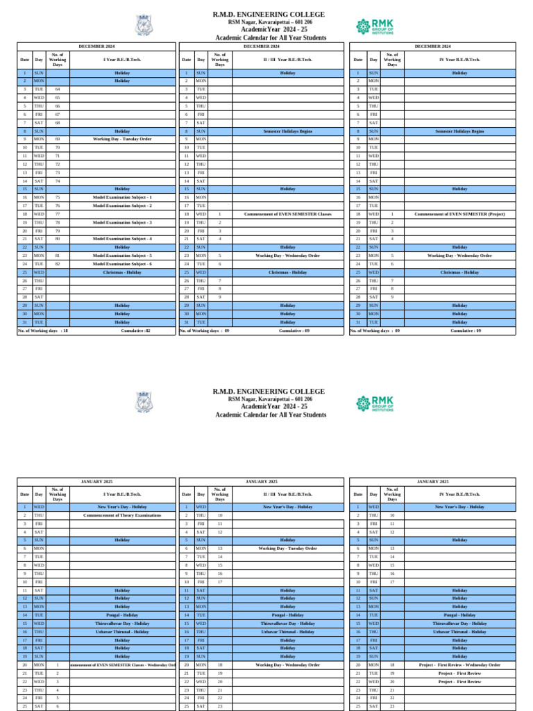 RMD Engineering College Academic Calendar 2024-25 | PDF | Academic Term ...