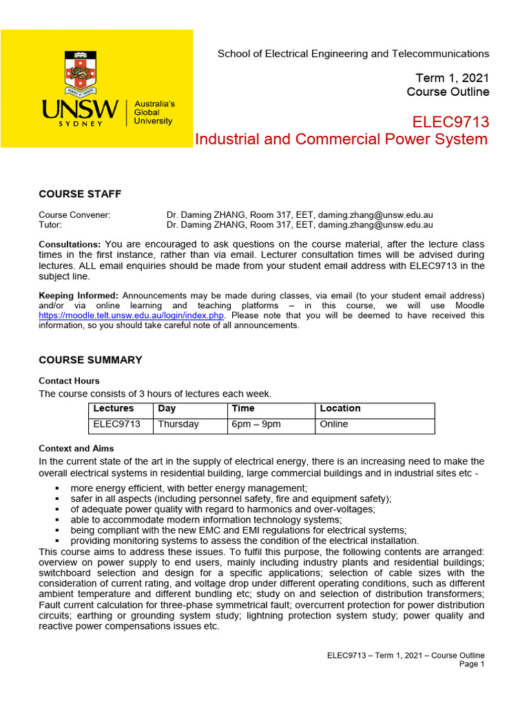 Industrial Power Systems Course Outline | PDF | Electrical Wiring ...