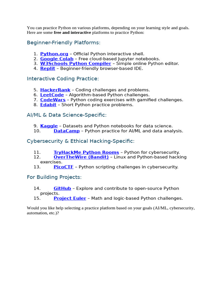 Python Practice Platforms for Cybersecurity | PDF | Security | Computer ...