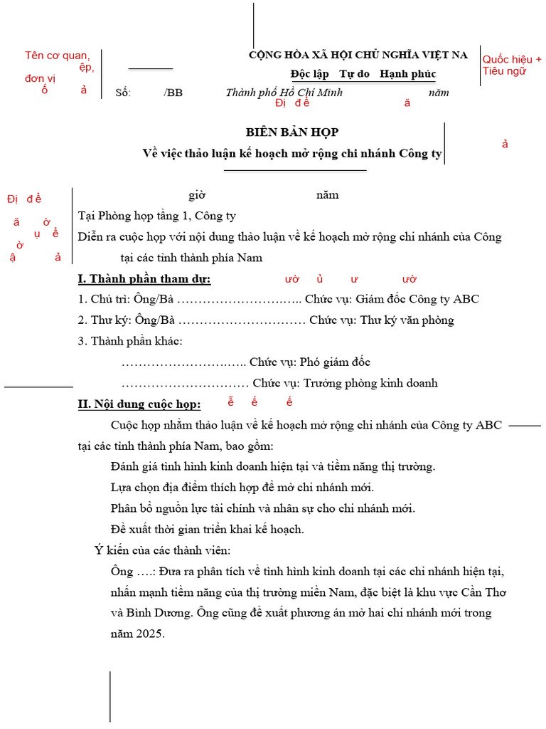 Mẫu Biên bản cuộc họp | PDF
