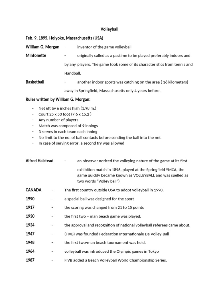 History Of Volleyball Pdf Volleyball Sports Rules And Regulations