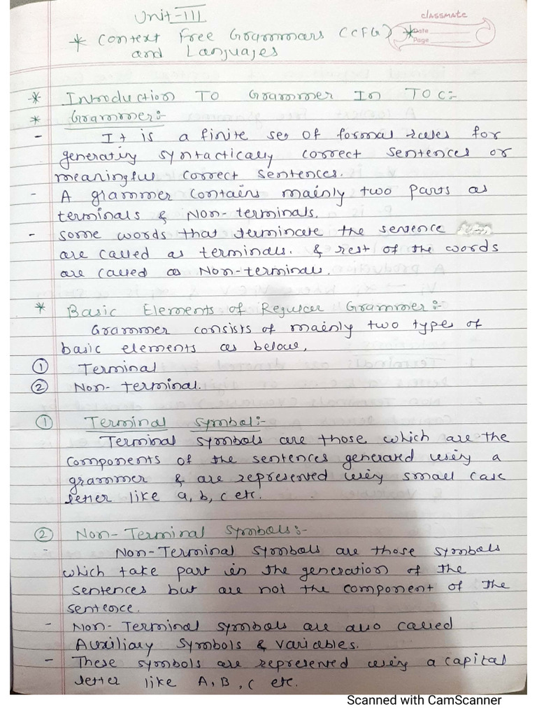 Toc Unit 3 CFG and Lang - Notes | PDF