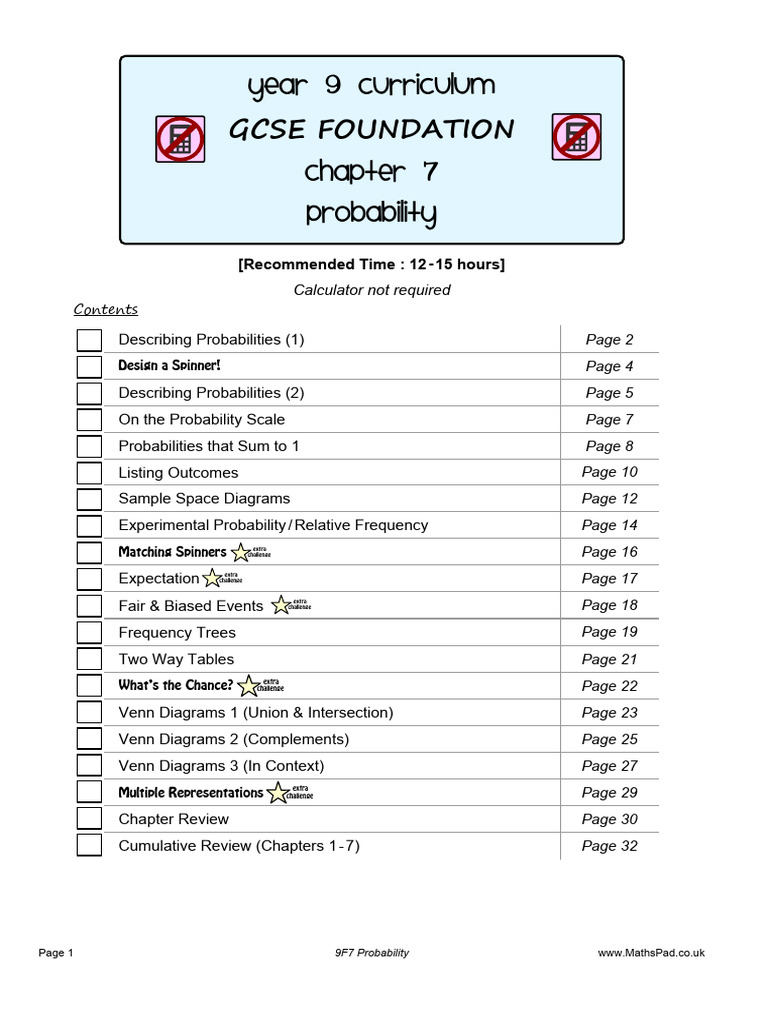 Year 9 GCSE Probability Curriculum | PDF | Probability