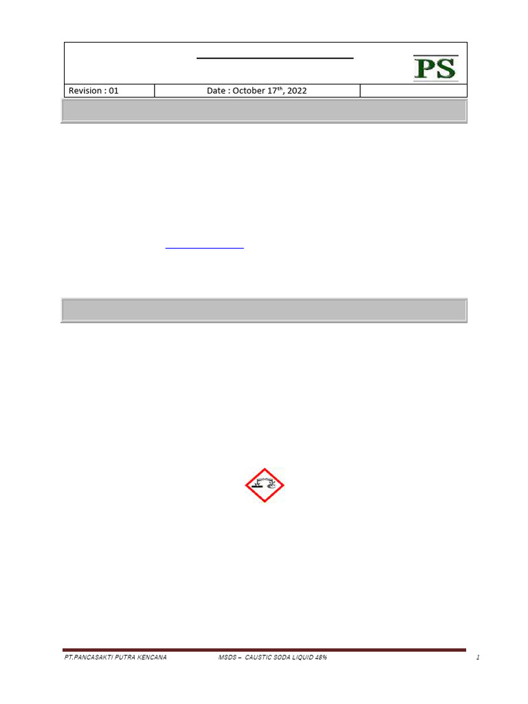 MSDS for Caustic Soda Liquid 48% | PDF | Sodium Hydroxide | Toxicity