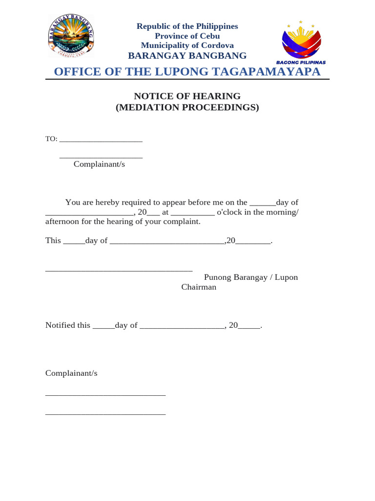 KP8 - NOTICE OF HEARING (Mediation Proceedings) | PDF