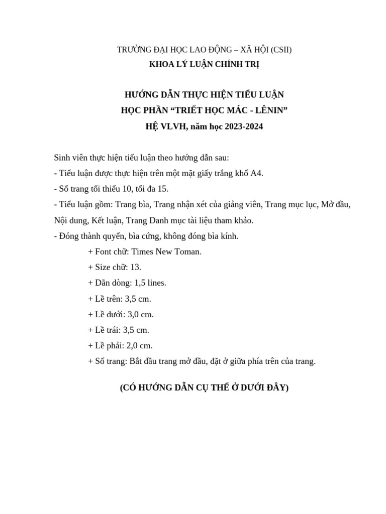 MAU - HUONG DAN THUC HIEN TIEU LUAN 2023 TRIẾT VLVH | PDF