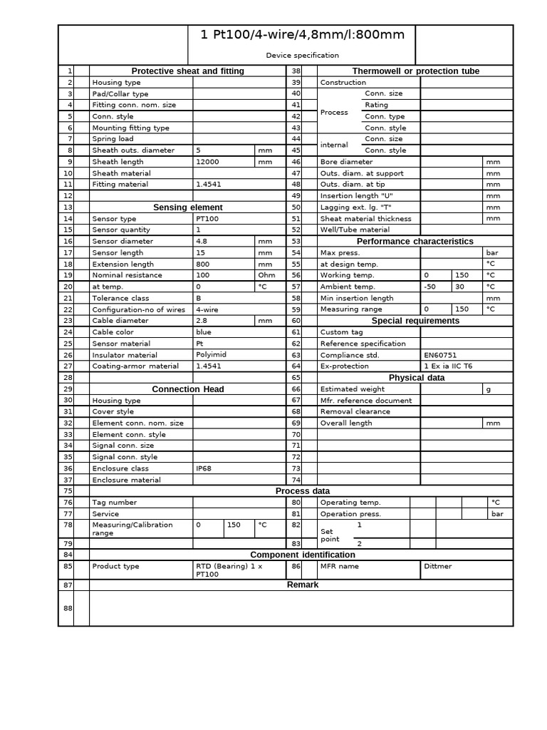 PT100 RTD Sensor Specifications | PDF | Tools | Electrical Components