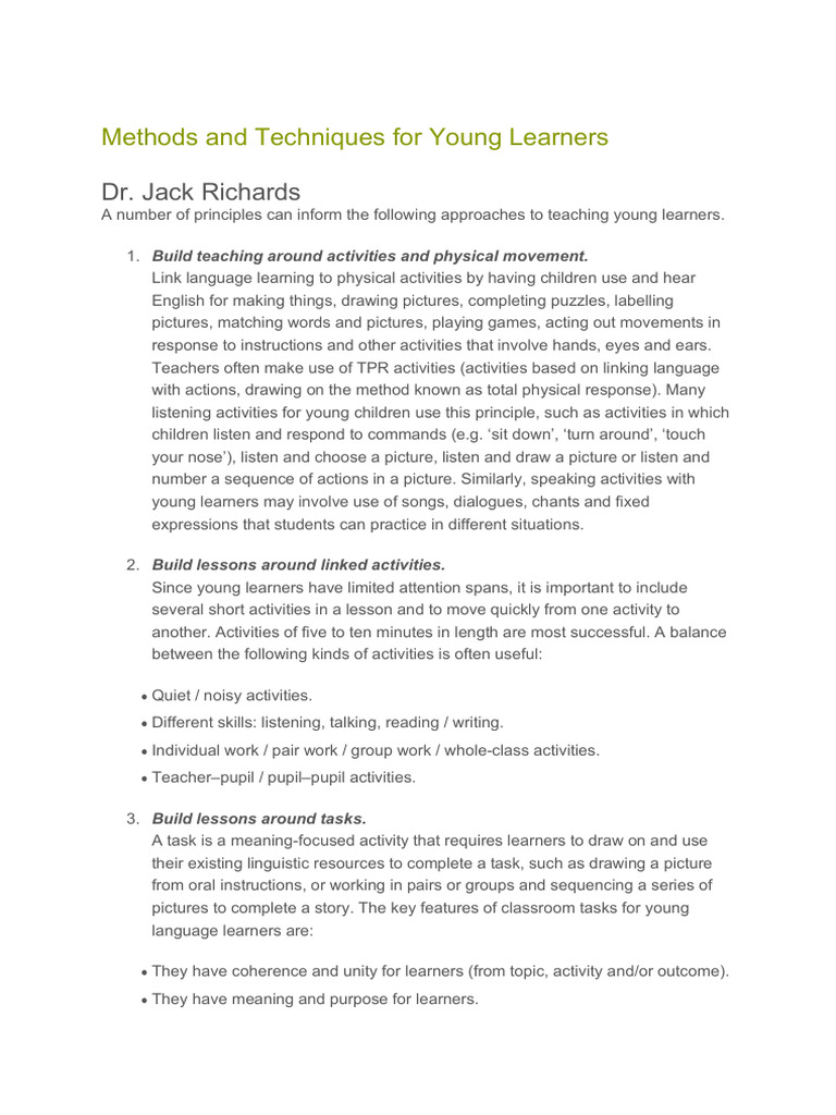 Teaching Techniques for Young Learners | PDF | Learning | Teachers